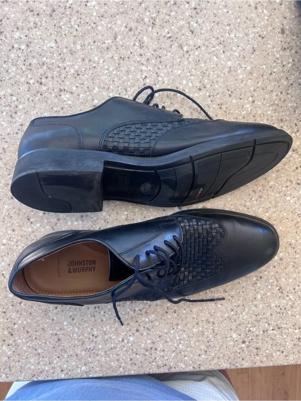 Johnston & Murphy Black Woven Leather Derby Oxfords